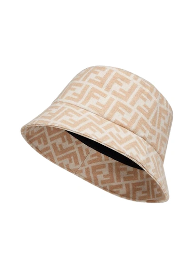 Shop Fendi Wool And Silk Hat In Nude & Neutrals