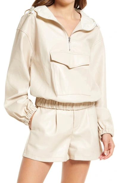 Amy Lynn Sport Luxe Faux Leather Hooded Pullover In Beige | ModeSens