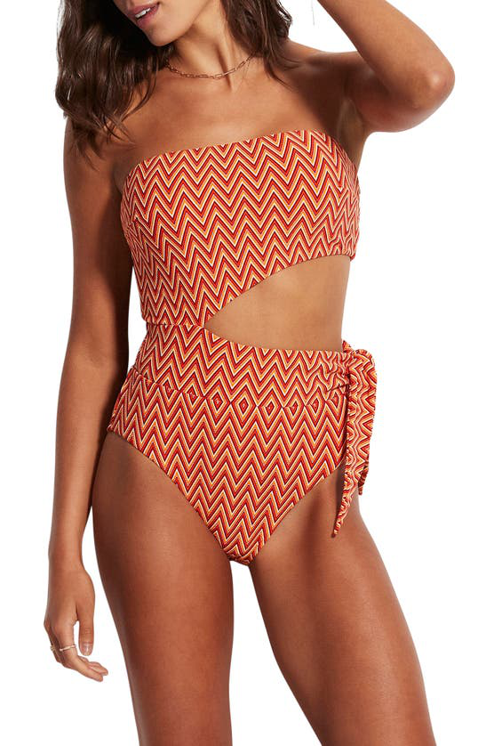 Seafolly Cleo Bandeau One Piece Swimsuit In Chilli Red Modesens