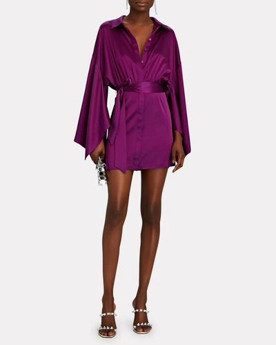 Shop Retroféte Scottie Silk Mini Shirt Dress In Purple