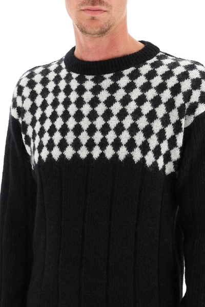 Shop Saint Laurent Sweater With Diamond-patterned Bib In Black,white