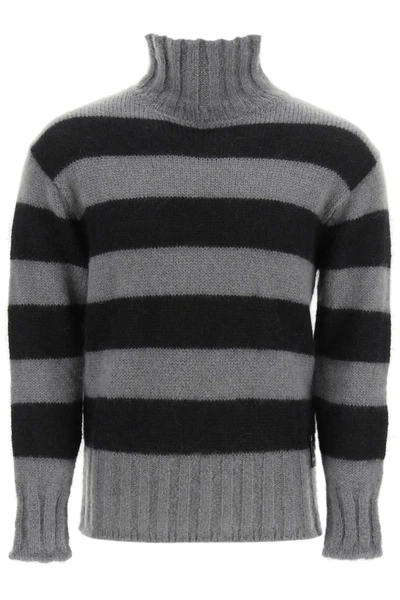 Shop Fendi Striped Turtleneck Sweater In Grey,black