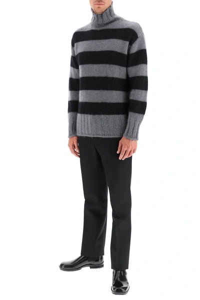 Shop Fendi Striped Turtleneck Sweater In Grey,black