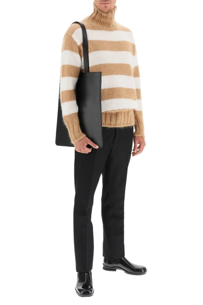 Shop Fendi Striped Turtleneck Sweater In White,beige