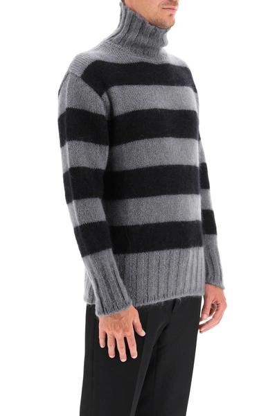 Shop Fendi Striped Turtleneck Sweater In Grey,black