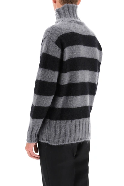 Shop Fendi Striped Turtleneck Sweater In Grey,black