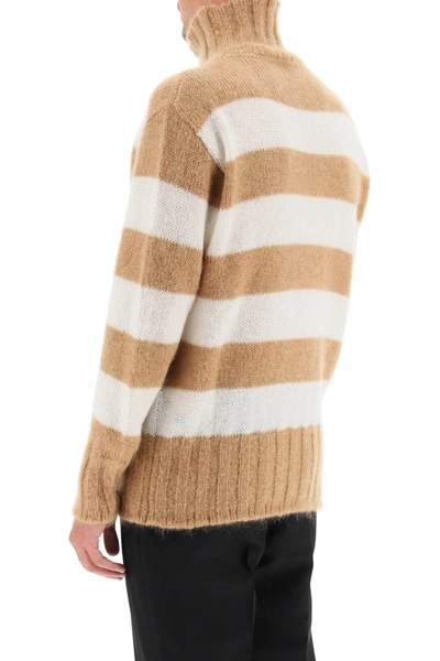 Shop Fendi Striped Turtleneck Sweater In White,beige