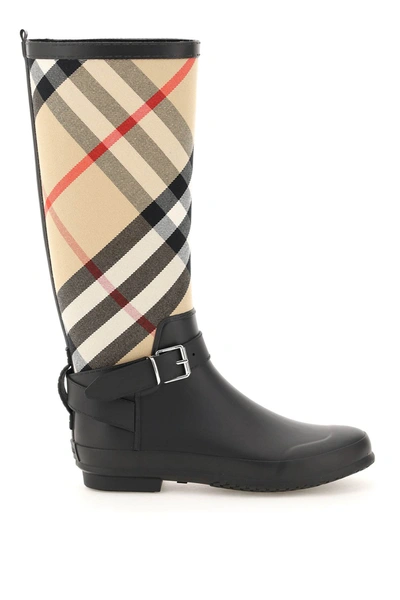 Shop Burberry House Check Rain Boots In Beige,black