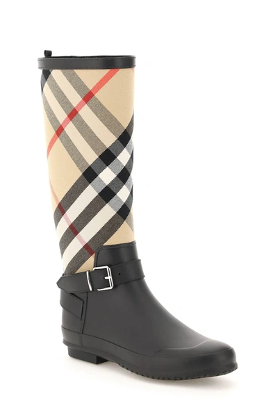 Shop Burberry House Check Rain Boots In Beige,black