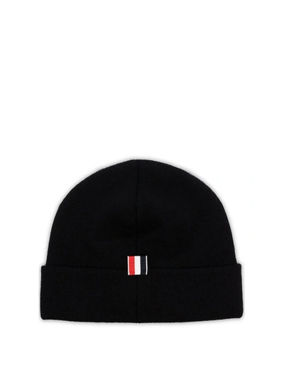 Shop Thom Browne Merino Wool Stripe Logo Beanie Black