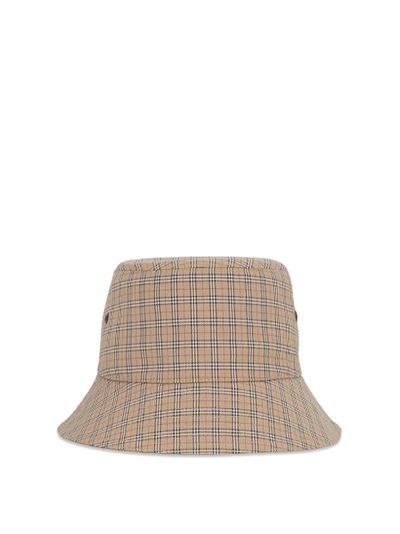 Shop Burberry Bucket Hat Mini Check Print Archive Beige