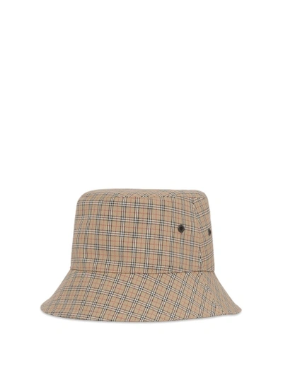 Shop Burberry Bucket Hat Mini Check Print Archive Beige