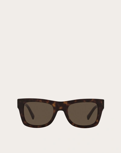 Shop Valentino Occhiali  Logo Rectangular Acetate Frames In Havana/gradient Brown