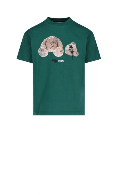 Shop Palm Angels Men's Green Cotton T-shirt