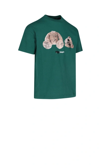 Shop Palm Angels Men's Green Cotton T-shirt
