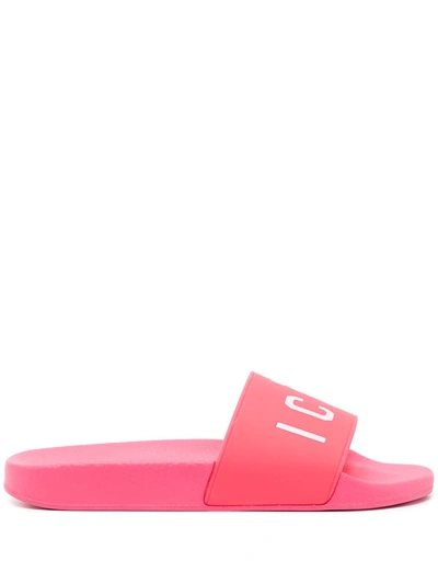 Shop Dsquared2 Icon-print Flat Slides In Rosa
