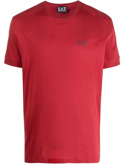 Shop Ea7 Logo-print Cotton T-shirt In Rot