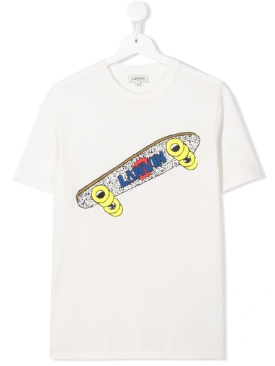 Shop Lanvin Enfant Teen Logo-print Skateboard T-shirt In White