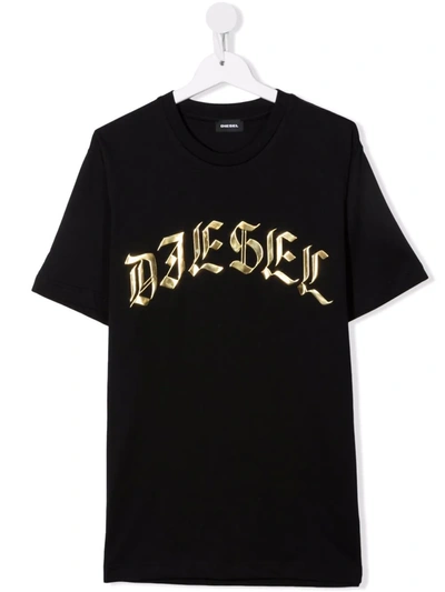 Shop Diesel Teen Gothic Logo-print T-shirt In Black