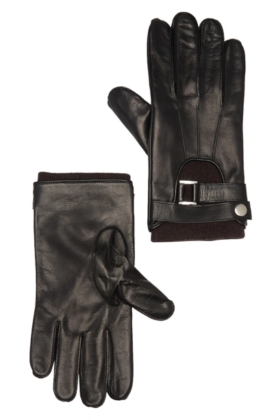 Shop Portolano Nappa Leather Half Moon Gloves In Black/ Moro Brown