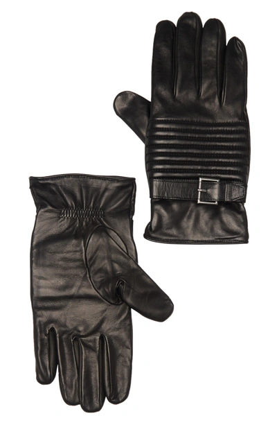 Shop Portolano Faux Leather Motorcycle Gloves With Wool Blend Lining In Black
