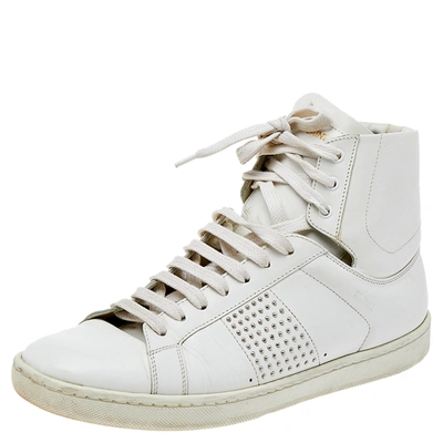 Pre-owned Saint Laurent White Leather Signature Court Classic Sl/01h High Top Sneakers Size 37.5