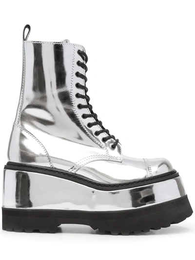 Shop Junya Watanabe Metallic Leather Platform Boots In Silver