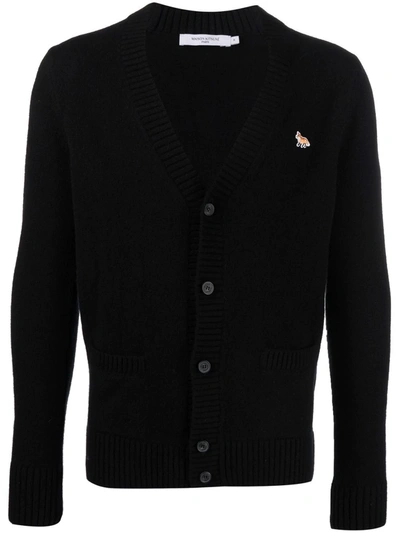 Shop Maison Kitsuné Patch-detail Wool Cardigan In Black