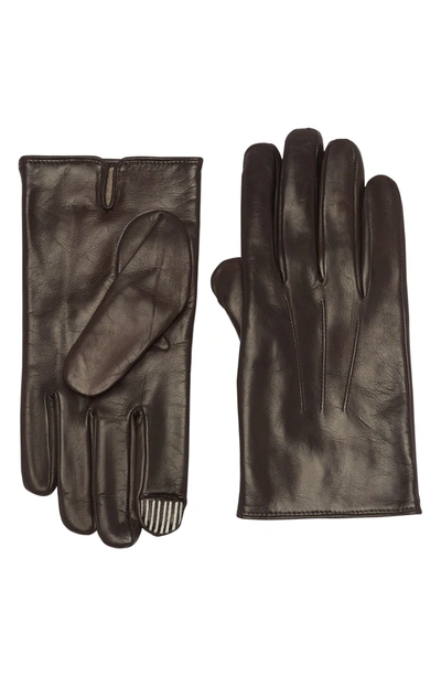 Shop Portolano Cashmere Lined Faux Leather Gloves In Chocolate