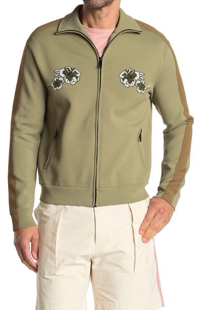Shop Valentino Floral Embroidered Jacket In Army Sorbet/ Tigre
