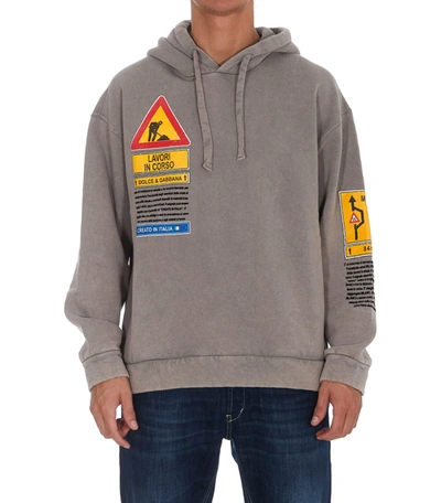 Shop Dolce & Gabbana Road Sign Print Hoodie In Grey