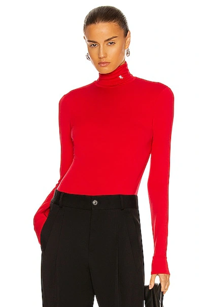 Shop Raf Simons Jersey Turtleneck Top In Red & White