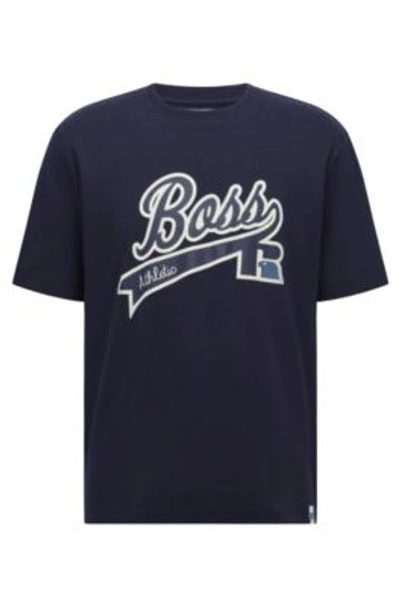 Shop Hugo Boss Relaxed-fit T-shirt In Pima Cotton With Exclusive Logo In Dark Blue