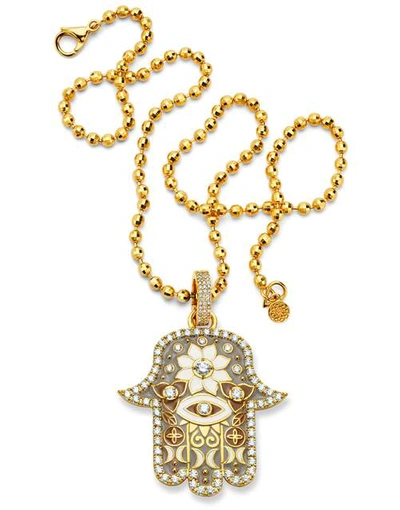 Shop Buddha Mama Medium Grey Hamsa Pendant With Diamonds In Ylwgold