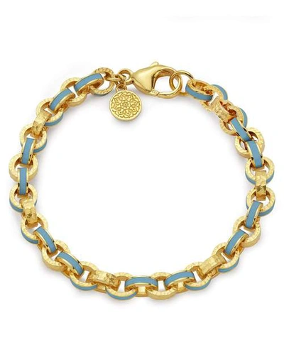Shop Buddha Mama Sky Blue Enamel Link Bracelet In Ylwgold
