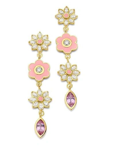 Shop Buddha Mama Pink Enamel Flower Drop Earrings In Ylwgold
