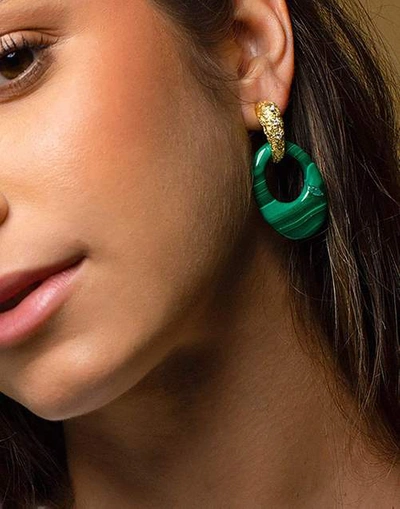 Shop Jenna Blake Malachite Detachable Stone Hoop Earrings In Ylwgold