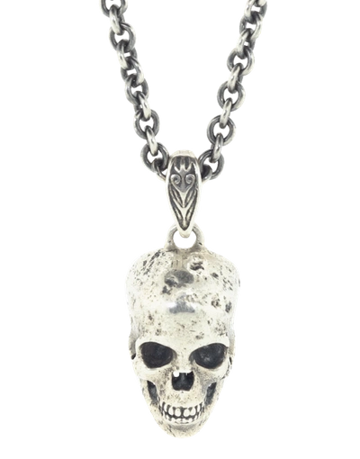 Shop John Varvatos Silver Distressed Skull Necklace