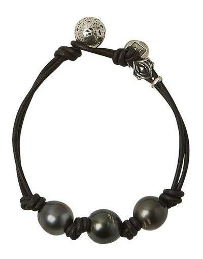 Shop John Varvatos Tahitian Pearl Leather Bracelet In Silver