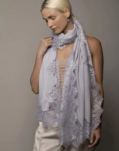 Shop Janavi India Lace Inset Scarf - Grey Silver In Gry/silv