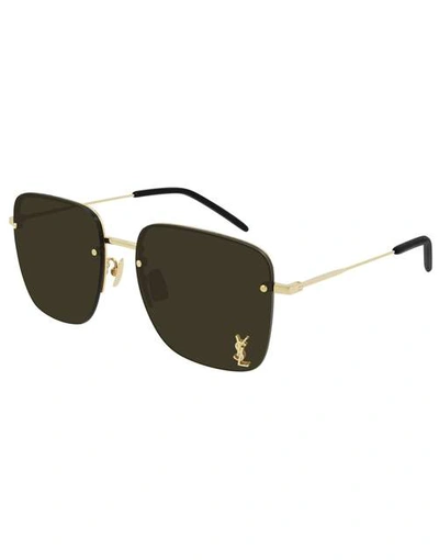 Shop Saint Laurent Square Sunglasses In Gold