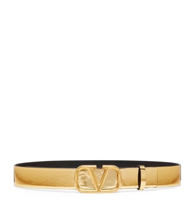 Shop Valentino Garavani Leather Vlogo Signature Belt In Metallic