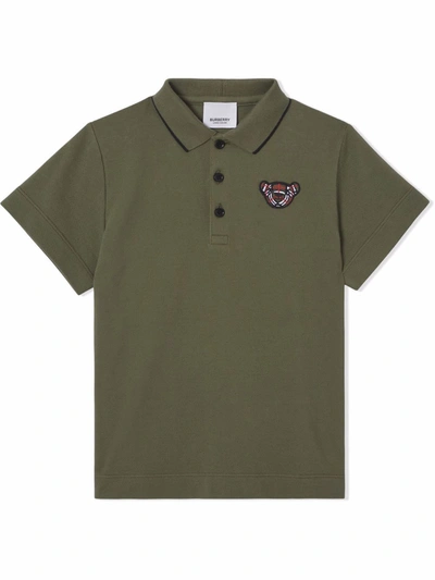 Shop Burberry Thomas Bear Motif Piqué Polo Shirt In Green