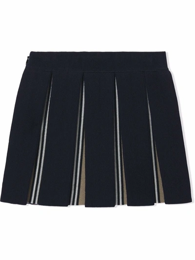 Shop Burberry Icon Stripe Pleated Skirt In Blue