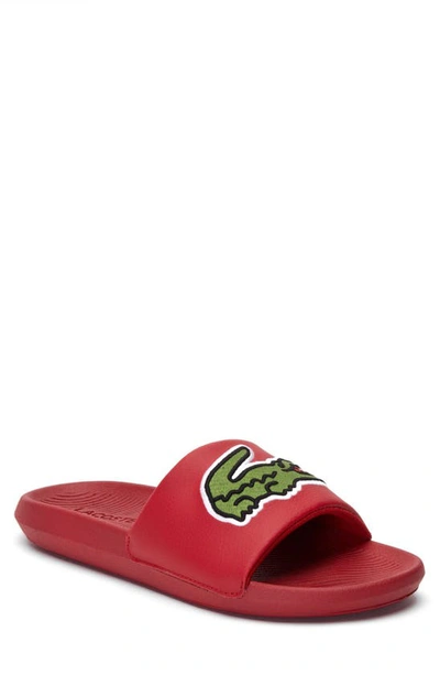 Shop Lacoste Croco Slide Sandal In Red/green