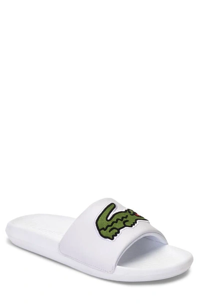 Shop Lacoste Croco Slide Sandal In White/ Green