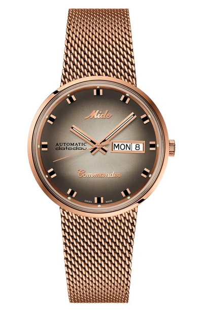 Shop Mido Commander Shade Mesh Strap Watch In Rose Gold