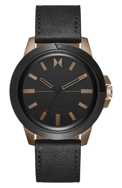 Shop Mvmt Minimal Sport Leather Strap Watch, 42.5mm In Black/ Taupe