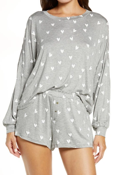 Shop Honeydew Intimates All American Long Sleeve Shortie Pajamas In Heather Grey Hearts