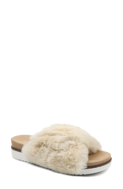 Shop Kensie Daine Faux Fur Slide Slipper In Off White Faux Fur